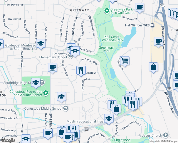 map of restaurants, bars, coffee shops, grocery stores, and more near 11880 Southwest Burnett Lane in Beaverton