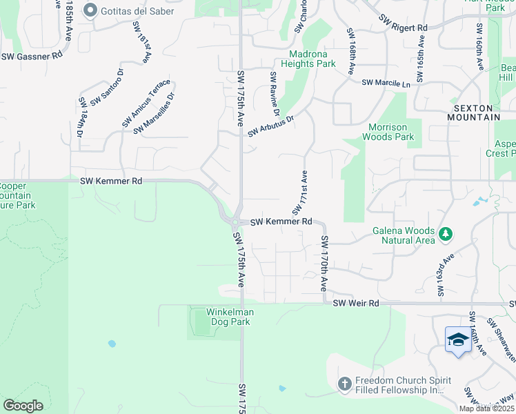 map of restaurants, bars, coffee shops, grocery stores, and more near 17389 Southwest Kemmer Road in Beaverton