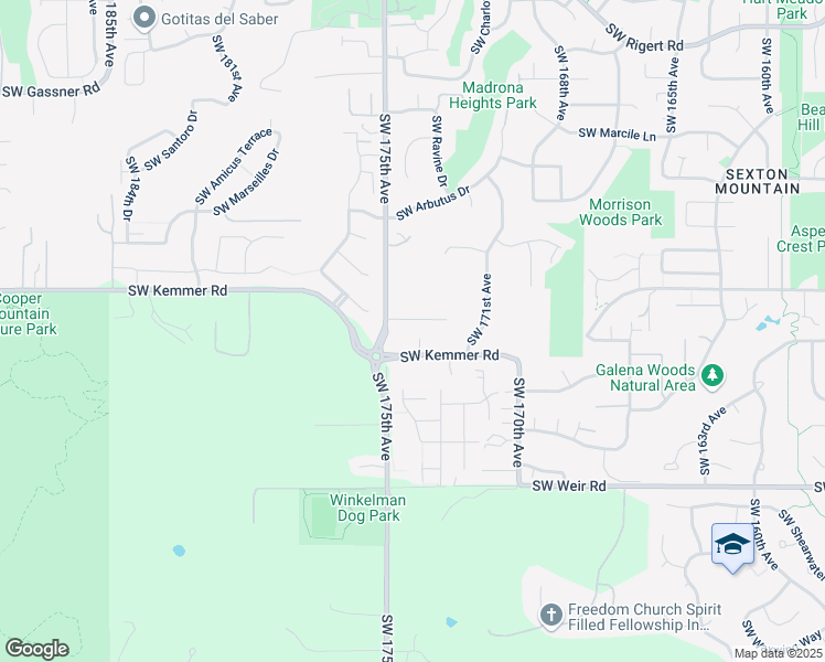 map of restaurants, bars, coffee shops, grocery stores, and more near 17389 Southwest Kemmer Road in Beaverton