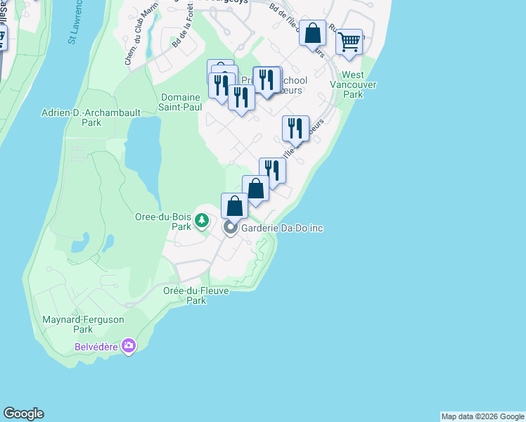 map of restaurants, bars, coffee shops, grocery stores, and more near 200 Rue Hall in Montréal