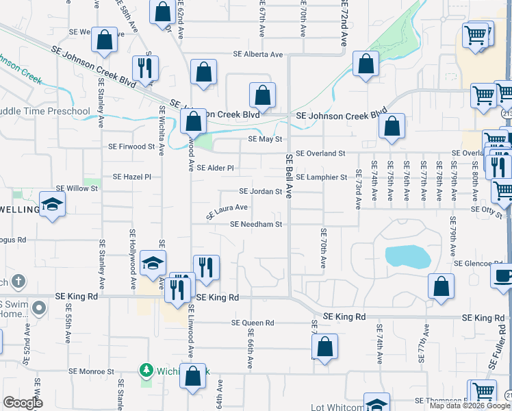 map of restaurants, bars, coffee shops, grocery stores, and more near 9768 Southeast 66th Avenue in Milwaukie