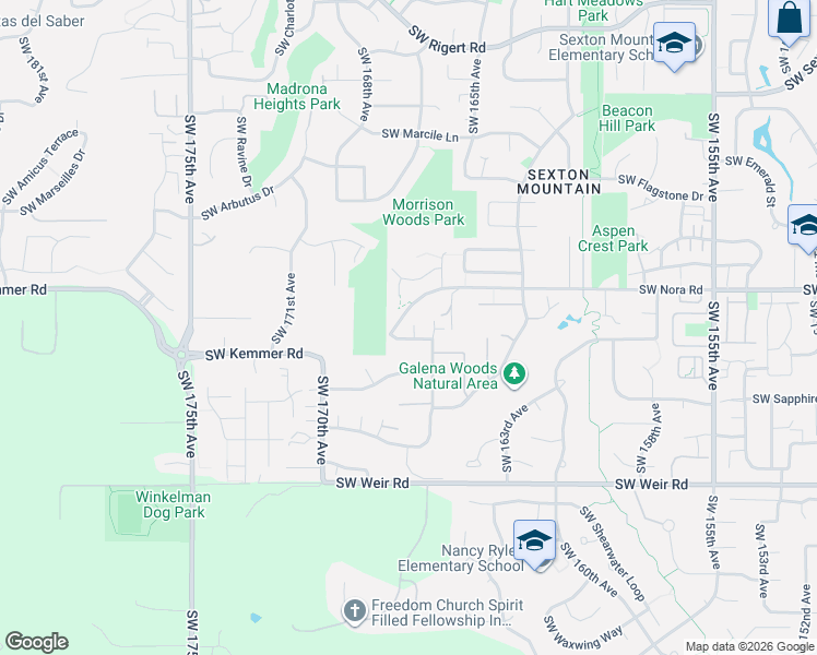 map of restaurants, bars, coffee shops, grocery stores, and more near 9465 Southwest Moonstone Terrace in Beaverton