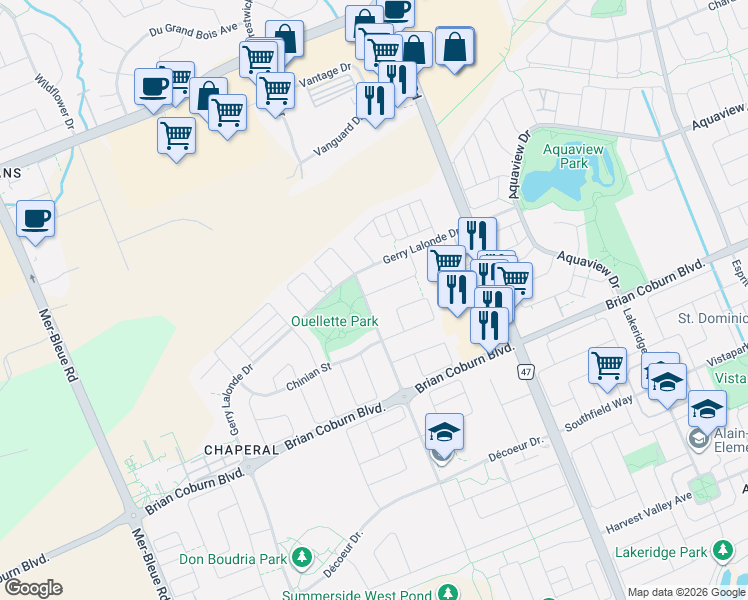 map of restaurants, bars, coffee shops, grocery stores, and more near 100 Lerta Way in Ottawa