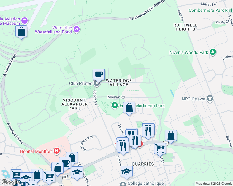 map of restaurants, bars, coffee shops, grocery stores, and more near in Ottawa