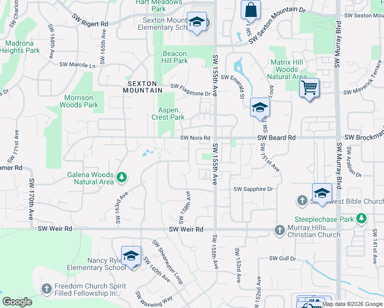 map of restaurants, bars, coffee shops, grocery stores, and more near 9390 Southwest Galena Way in Beaverton