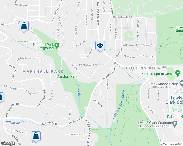 map of restaurants, bars, coffee shops, grocery stores, and more near 731 Marshall Park in Portland