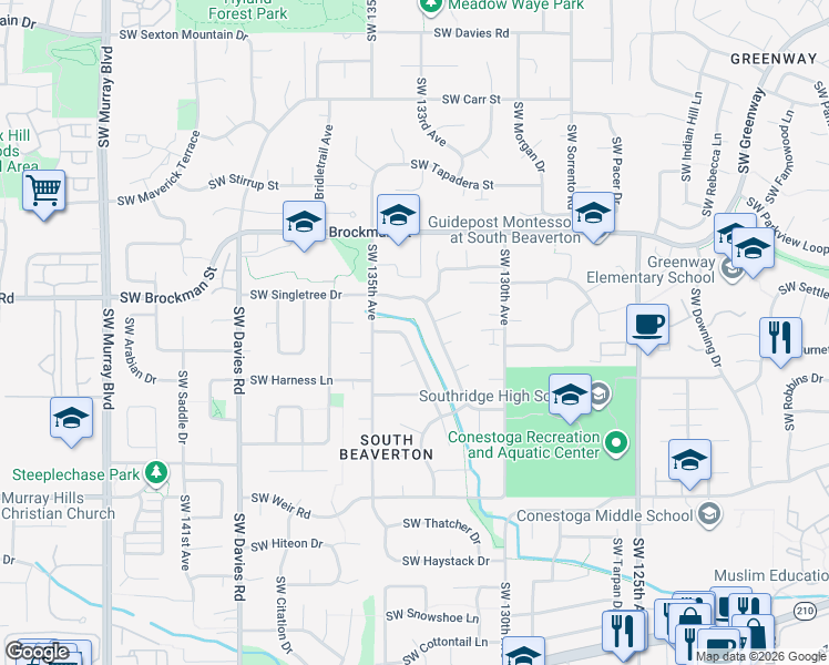 map of restaurants, bars, coffee shops, grocery stores, and more near 9610 Southwest Hialeah Drive in Beaverton