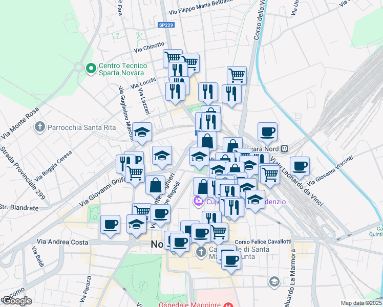 map of restaurants, bars, coffee shops, grocery stores, and more near 2 Via Agostino Lazzaro Cotta in Novara