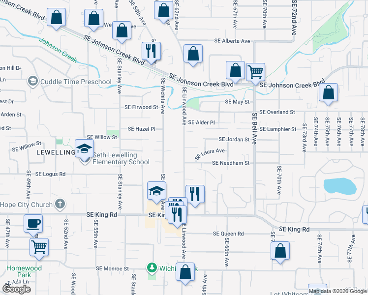 map of restaurants, bars, coffee shops, grocery stores, and more near SE Linwood Ave & SE Needham Ct in Clackamas