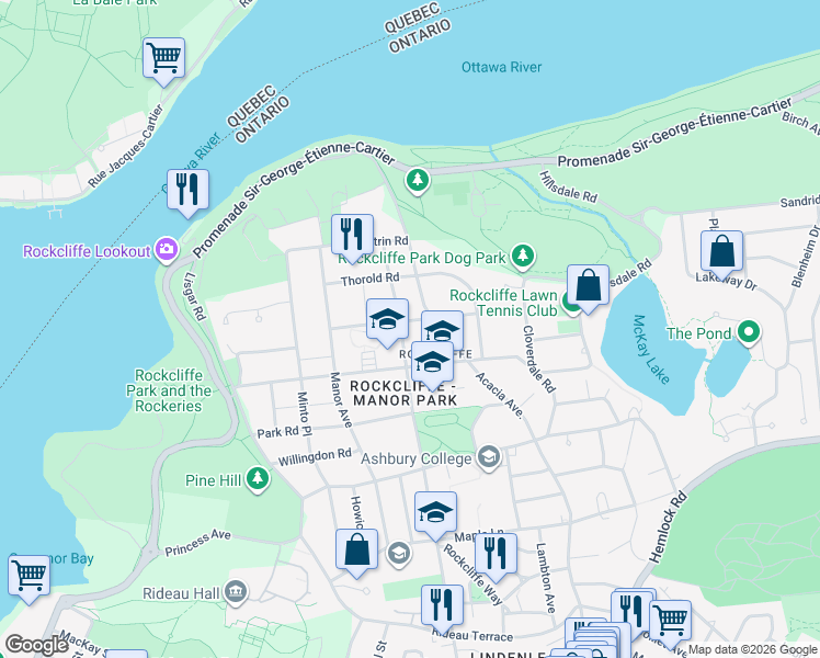 map of restaurants, bars, coffee shops, grocery stores, and more near in Ottawa