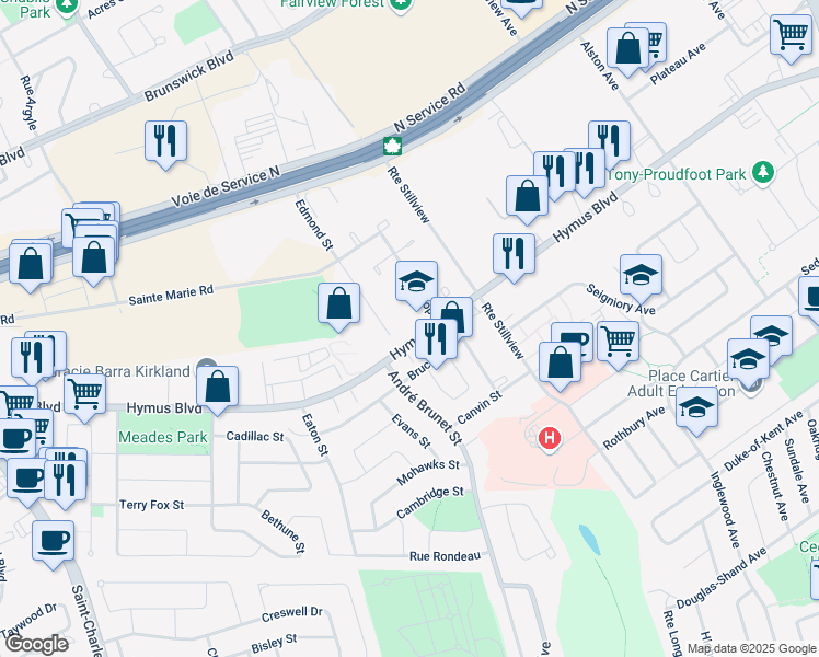 map of restaurants, bars, coffee shops, grocery stores, and more near 2975 Rue Edmond in Kirkland