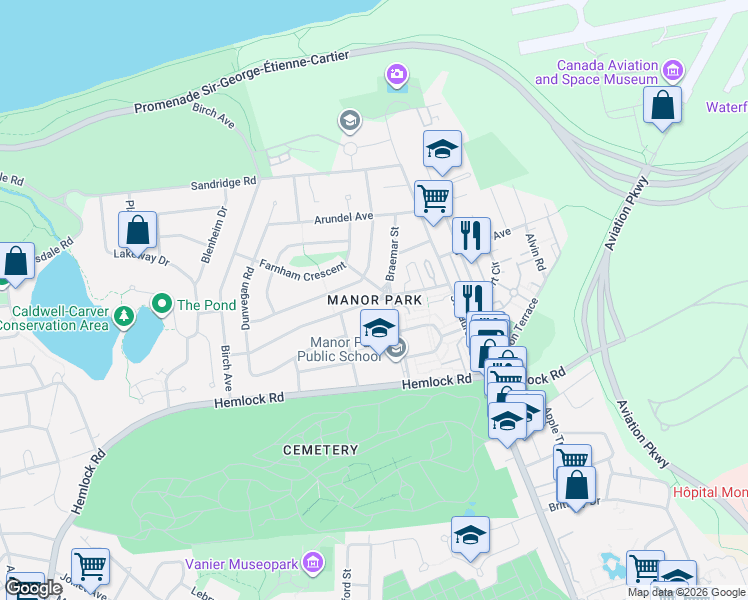 map of restaurants, bars, coffee shops, grocery stores, and more near in Ottawa