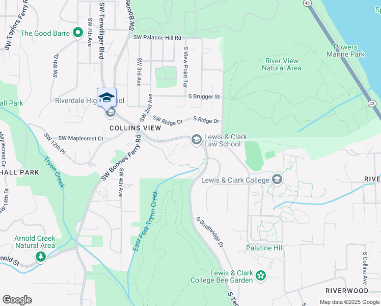 map of restaurants, bars, coffee shops, grocery stores, and more near 10015 Southwest Terwilliger Boulevard in Portland