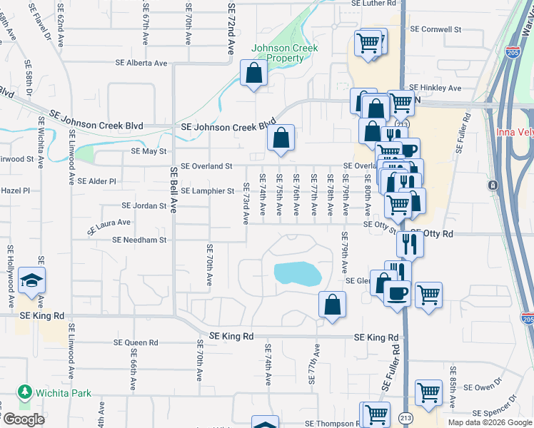 map of restaurants, bars, coffee shops, grocery stores, and more near 9720 Southeast 74th Avenue in Milwaukie
