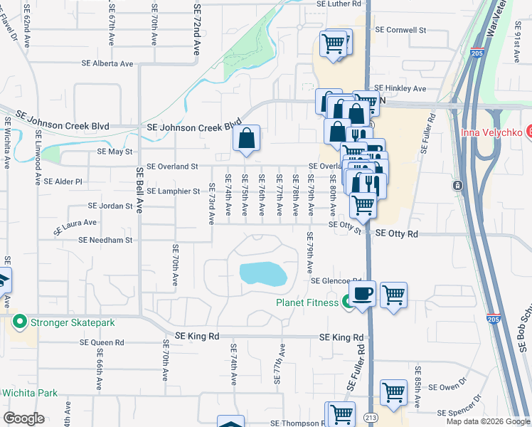 map of restaurants, bars, coffee shops, grocery stores, and more near 9605 Southeast 77th Avenue in Milwaukie