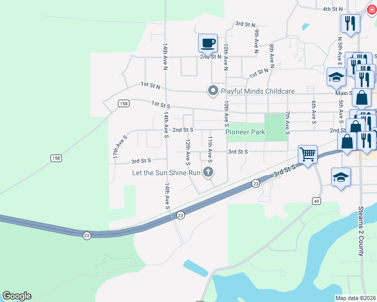 map of restaurants, bars, coffee shops, grocery stores, and more near 318 12th Avenue South in Cold Spring