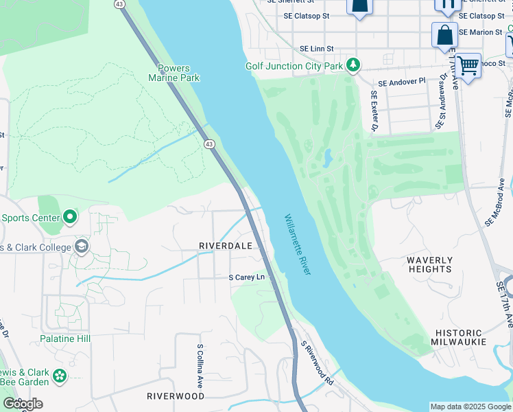 map of restaurants, bars, coffee shops, grocery stores, and more near 10000 Southwest Riverside Drive in Portland