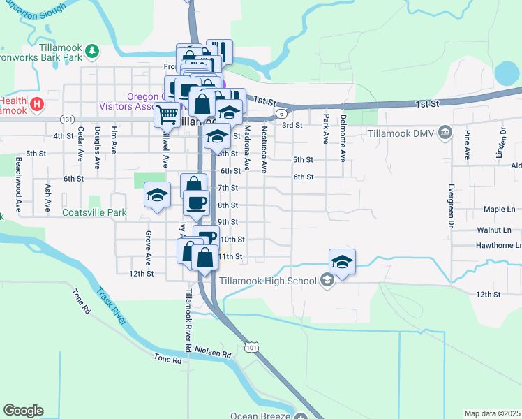 map of restaurants, bars, coffee shops, grocery stores, and more near 2315 8th Street in Tillamook