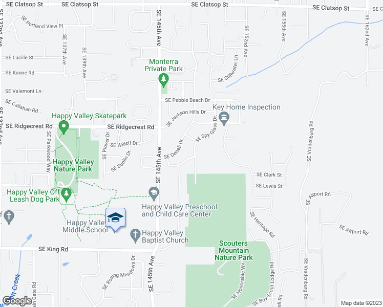 map of restaurants, bars, coffee shops, grocery stores, and more near 9649 Southeast Spy Glass Drive in Happy Valley