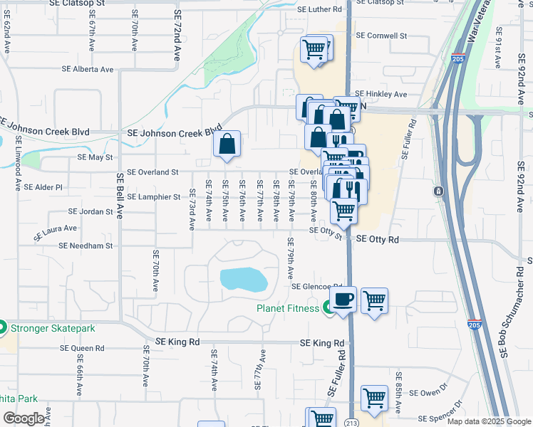 map of restaurants, bars, coffee shops, grocery stores, and more near 9630 Southeast 77th Avenue in Milwaukie