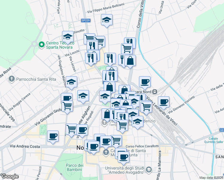 map of restaurants, bars, coffee shops, grocery stores, and more near 2 Corso Risorgimento in Novara