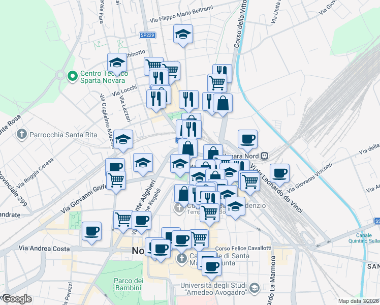 map of restaurants, bars, coffee shops, grocery stores, and more near 2 Corso Risorgimento in Novara