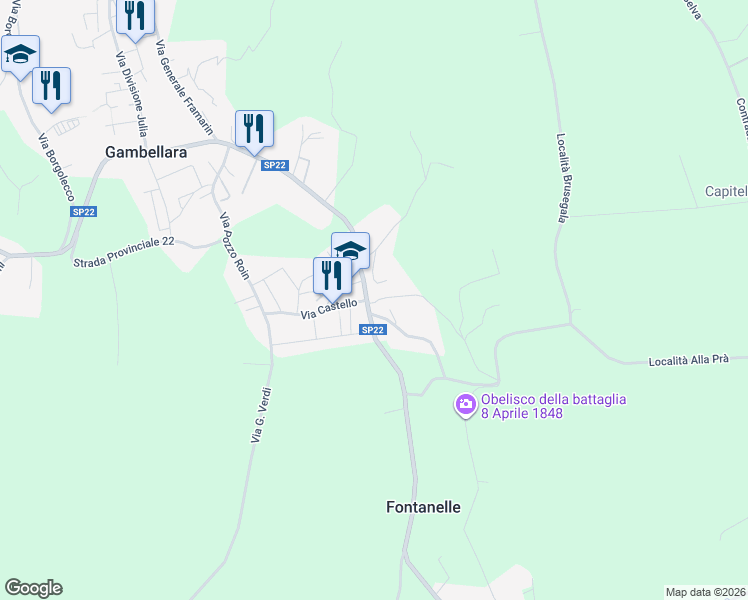 map of restaurants, bars, coffee shops, grocery stores, and more near 12 Via Lupia in Gambellara