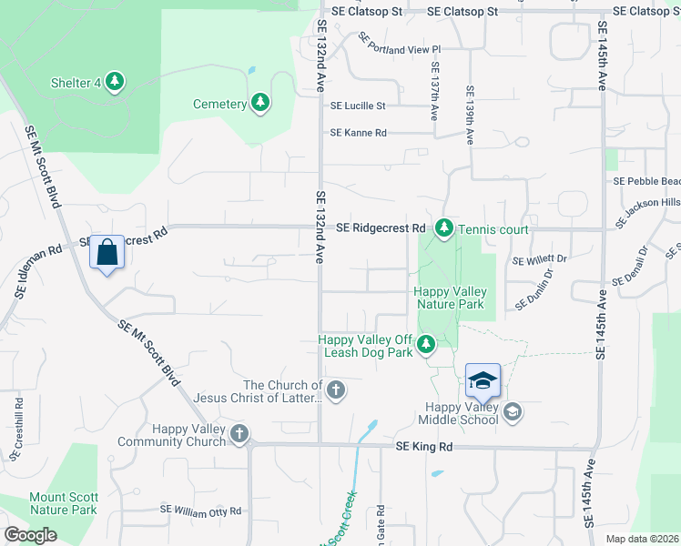 map of restaurants, bars, coffee shops, grocery stores, and more near 13313 Southeast Kisor Court in Happy Valley