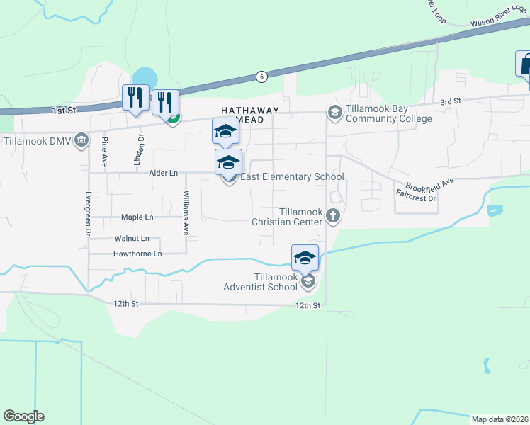 map of restaurants, bars, coffee shops, grocery stores, and more near 4009 Filbert Street in Tillamook