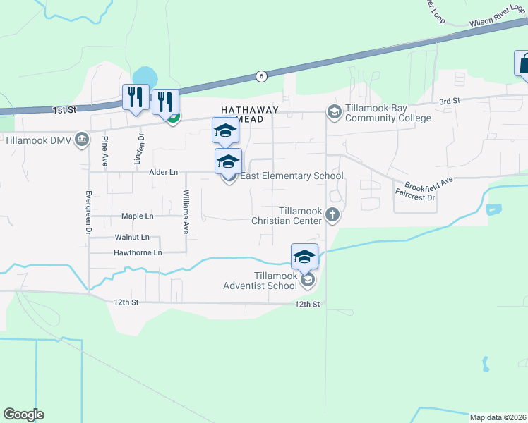 map of restaurants, bars, coffee shops, grocery stores, and more near 4009 Filbert Street in Tillamook