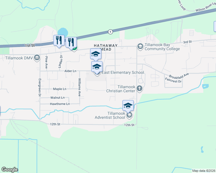 map of restaurants, bars, coffee shops, grocery stores, and more near 4004 Filbert Street in Tillamook