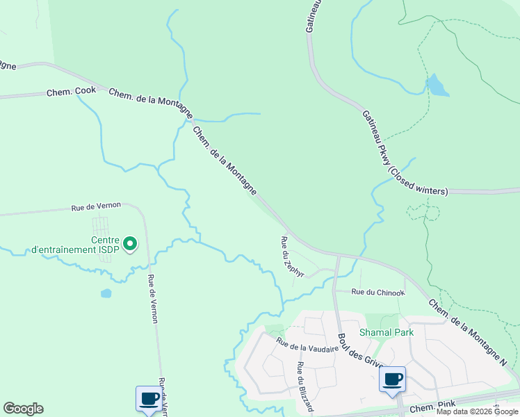 map of restaurants, bars, coffee shops, grocery stores, and more near 975 Chemin de la Montagne in Gatineau