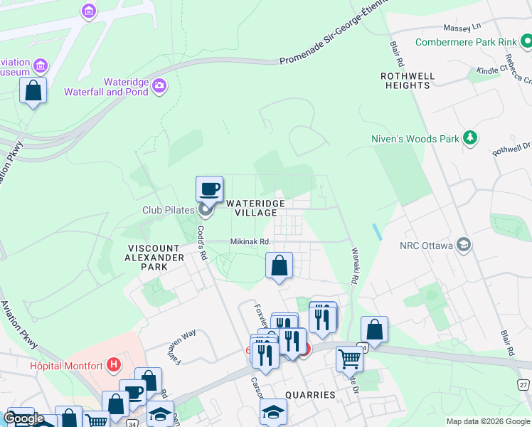 map of restaurants, bars, coffee shops, grocery stores, and more near in Ottawa