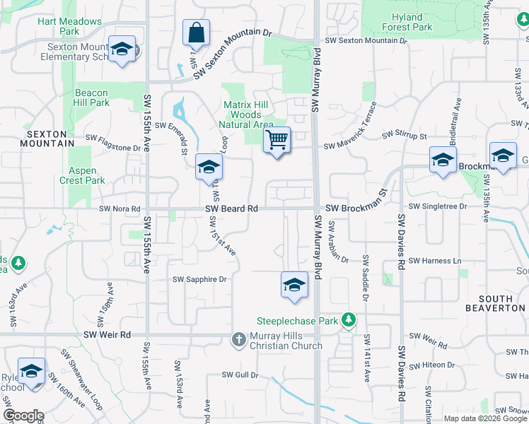 map of restaurants, bars, coffee shops, grocery stores, and more near 14800 Southwest Beard Road in Beaverton