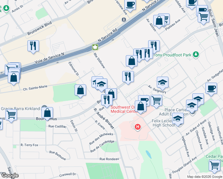 map of restaurants, bars, coffee shops, grocery stores, and more near 7 Place du Souvenir in Kirkland