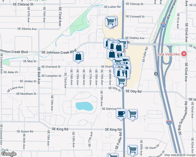 map of restaurants, bars, coffee shops, grocery stores, and more near 9612 Southeast 78th Avenue in Milwaukie