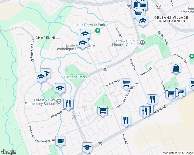 map of restaurants, bars, coffee shops, grocery stores, and more near in Ottawa