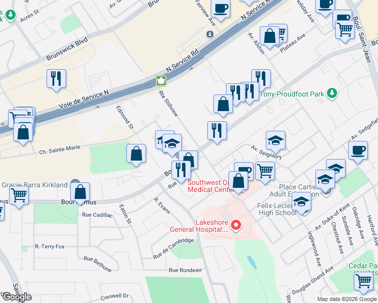 map of restaurants, bars, coffee shops, grocery stores, and more near 7 Place du Souvenir in Kirkland
