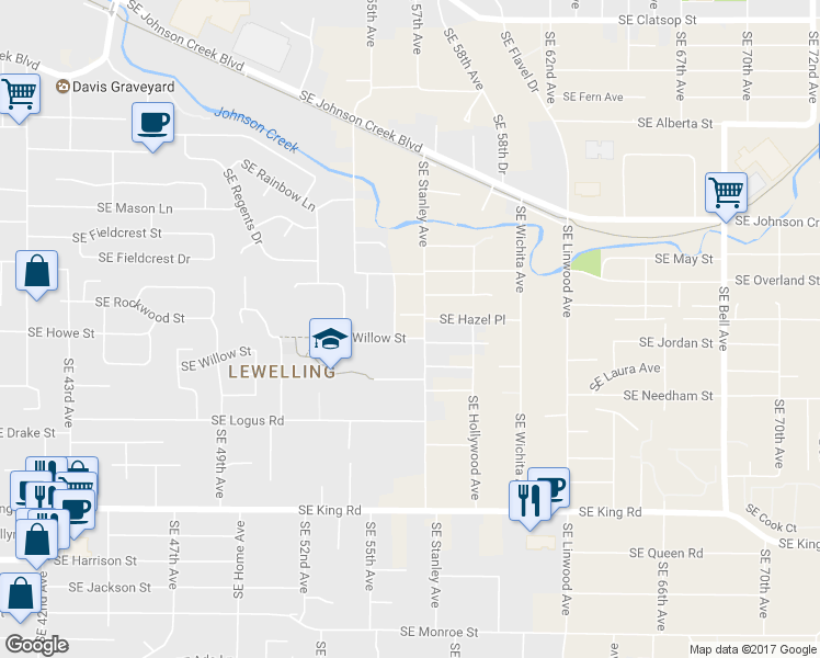 map of restaurants, bars, coffee shops, grocery stores, and more near 9781 Southeast Stanley Avenue in Milwaukie