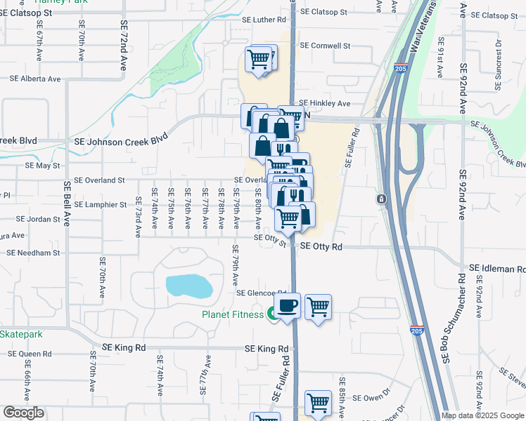 map of restaurants, bars, coffee shops, grocery stores, and more near 9602 Southeast 80th Avenue in Milwaukie