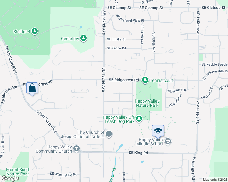 map of restaurants, bars, coffee shops, grocery stores, and more near 13313 Southeast Kisor Court in Happy Valley