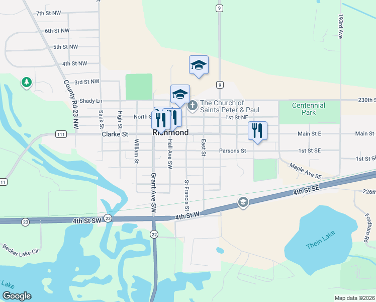 map of restaurants, bars, coffee shops, grocery stores, and more near 9 Parsons Street in Richmond