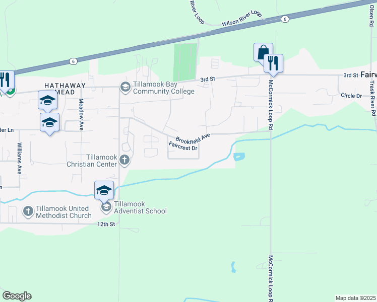 map of restaurants, bars, coffee shops, grocery stores, and more near 4415 Faircrest Drive in Tillamook