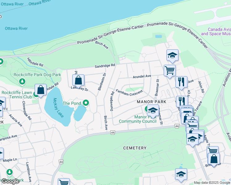 map of restaurants, bars, coffee shops, grocery stores, and more near 27 Dunvegan Road in Ottawa