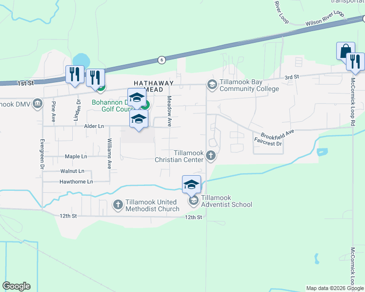 map of restaurants, bars, coffee shops, grocery stores, and more near 4208 Filbert Street in Tillamook