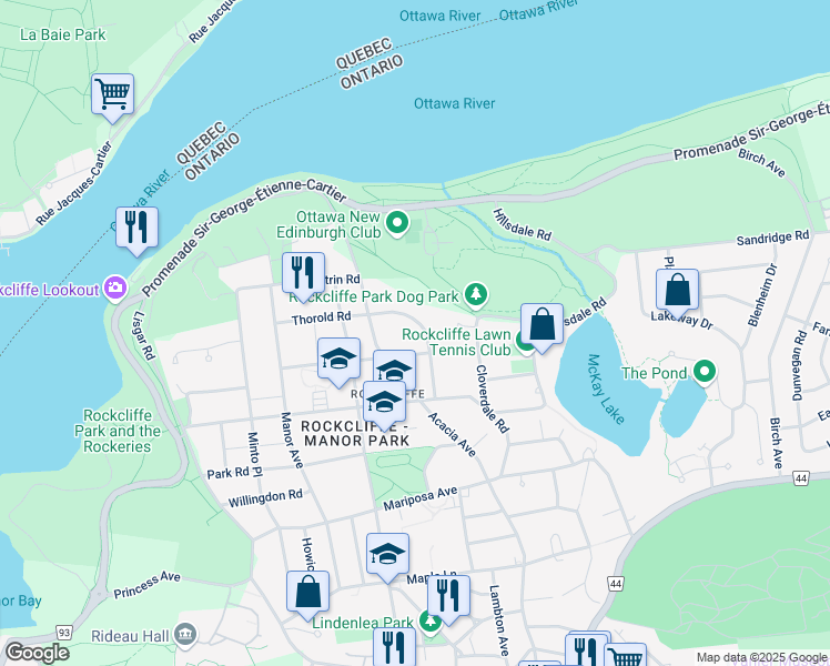 map of restaurants, bars, coffee shops, grocery stores, and more near 14 Crescent Road in Ottawa