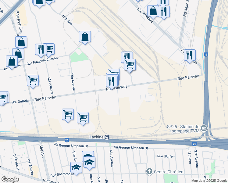 map of restaurants, bars, coffee shops, grocery stores, and more near 1465 46e Avenue in Montréal