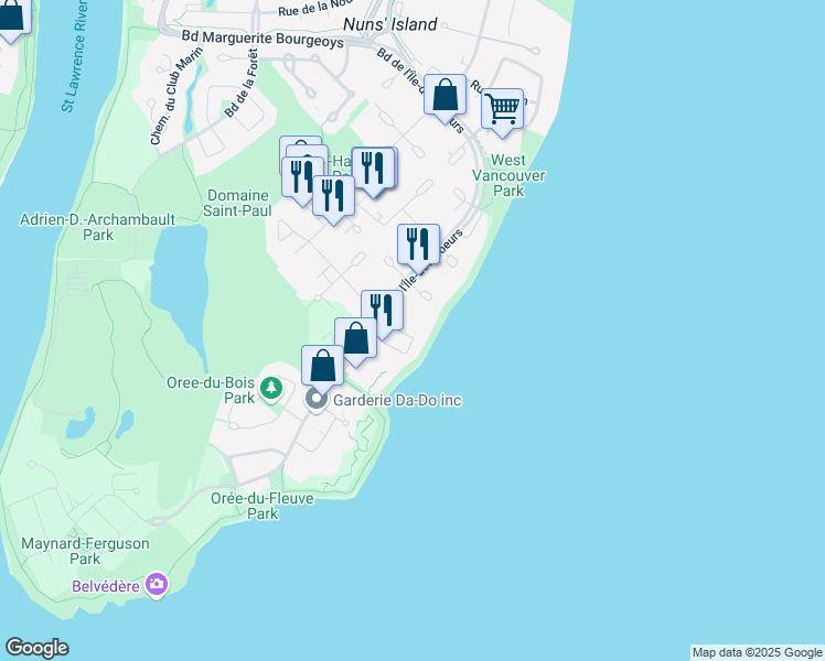 map of restaurants, bars, coffee shops, grocery stores, and more near 100 Rue de Gaspé in Montréal