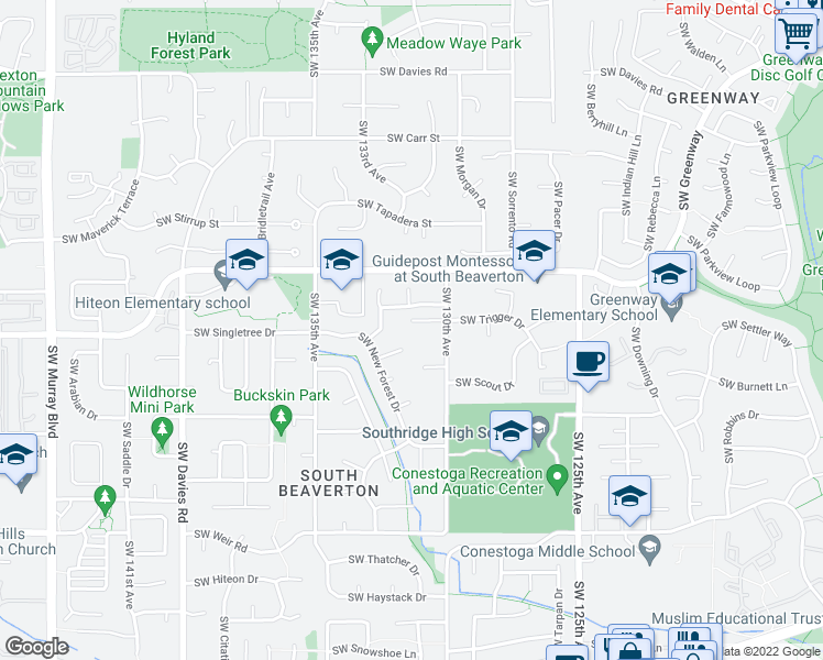 map of restaurants, bars, coffee shops, grocery stores, and more near 13090 Southwest Madison Court in Beaverton