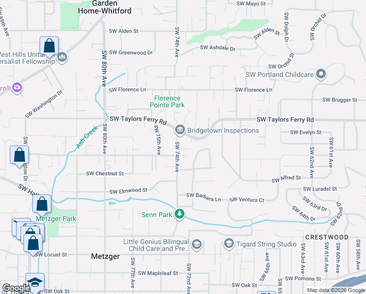 map of restaurants, bars, coffee shops, grocery stores, and more near 9244 Southwest 74th Avenue in Tigard